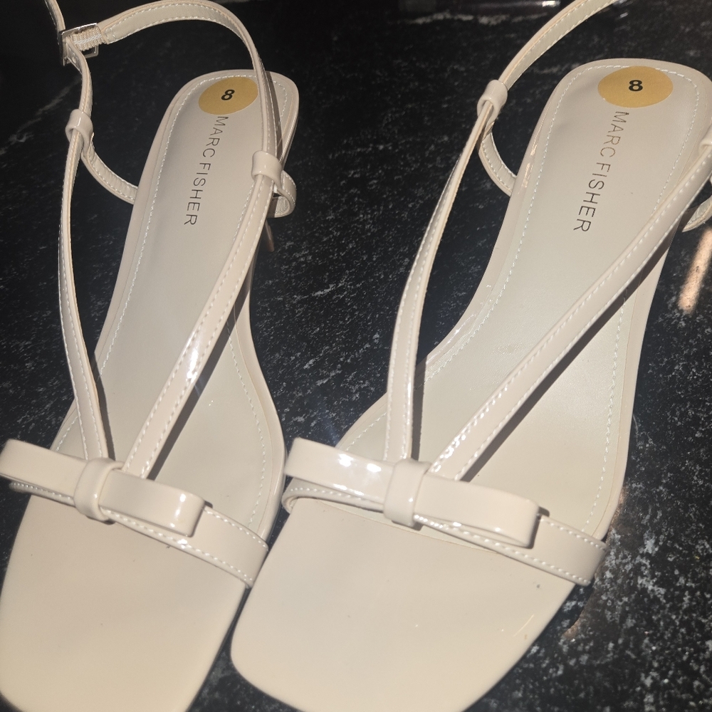 Marc Fisher Cream Block Heels with Strappy Design